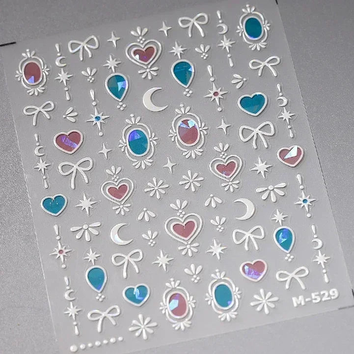 5D Cat's Eye Gradient Nail Art Stickers – Heart Gem Decals Nail Art Stickers QXL