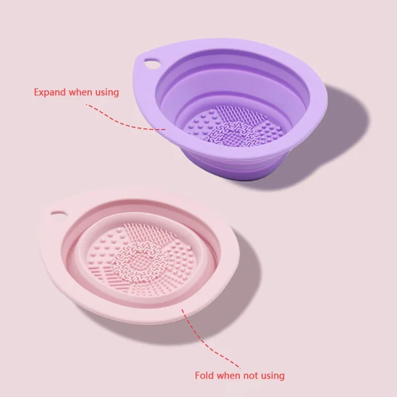 Foldable Silicone Makeup Brush Cleaning Bowl & Scrubber Brush Cleaning Bowl QXL
