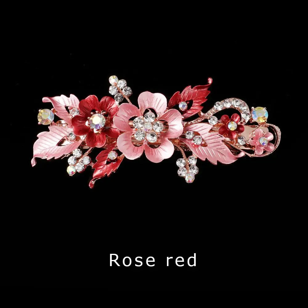 Crystal Flower Hair Clip | Tiara Resin Barrette for Women Crystal Hair Clip QXL rose red-