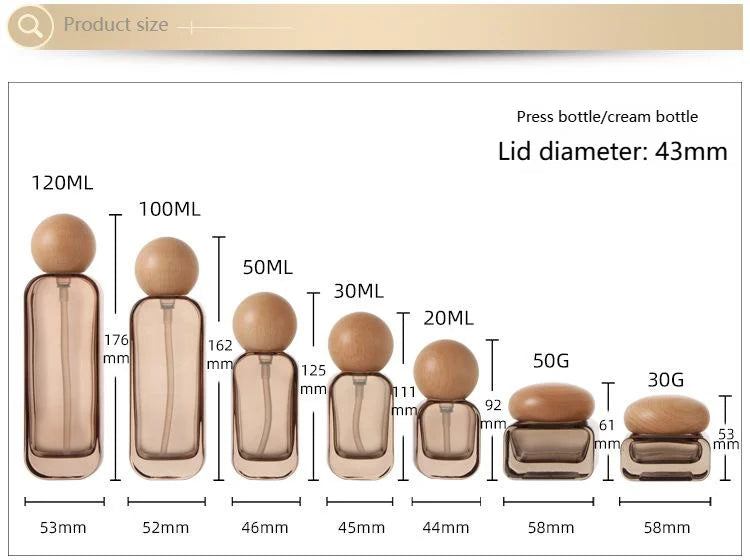 Glass Pump Bottle Wood Lid 20–120ml | Refillable Lotion & Oil Jar Refillable Pump Bottle QXL
