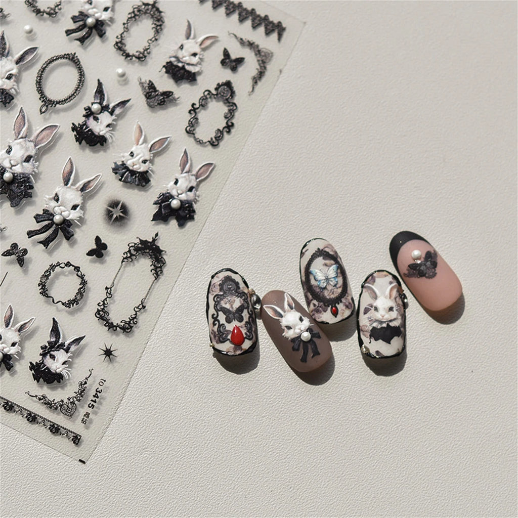 5D Gothic Rabbit Nail Art Stickers | Christmas Snow Decals Nail Art Stickers QXL