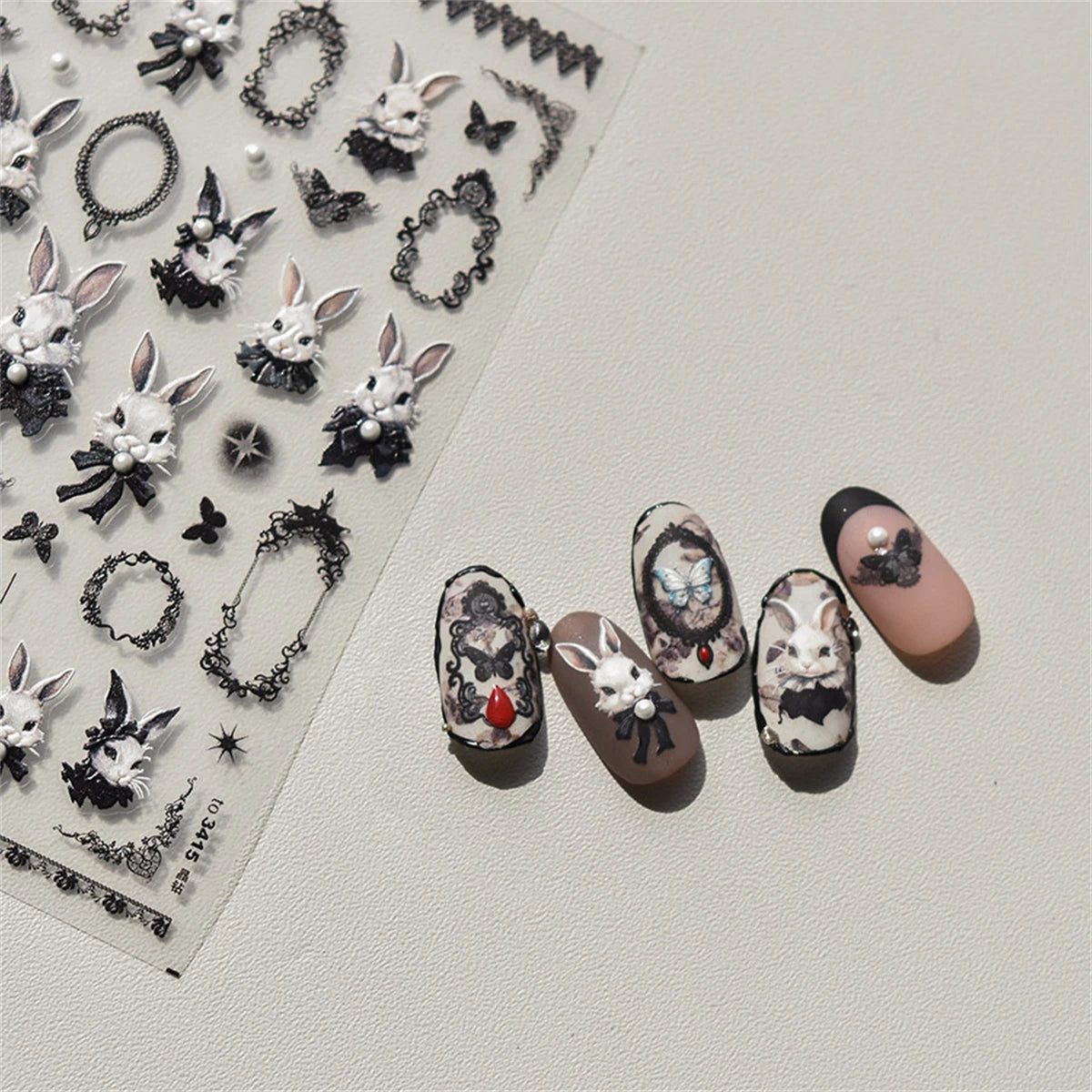 5D Gothic Rabbit Nail Art Stickers | Christmas Snow Decals Nail Art Stickers QXL