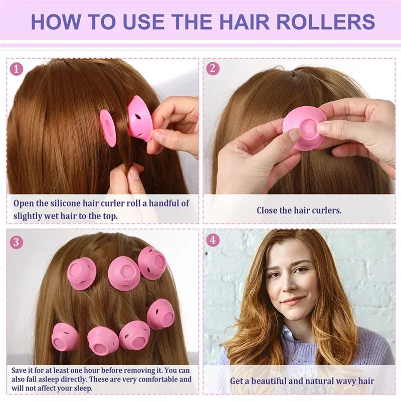 10-Pack Heatless Hair Curlers | Soft Silicone Wave Rollers Heatless Hair Curlers QXL