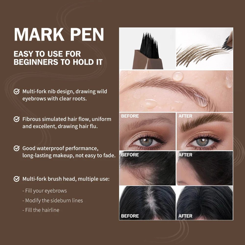4D Microblading Eyebrow Pen | Waterproof Multi-Fork Brow Pencil Eyebrow Pen QXL