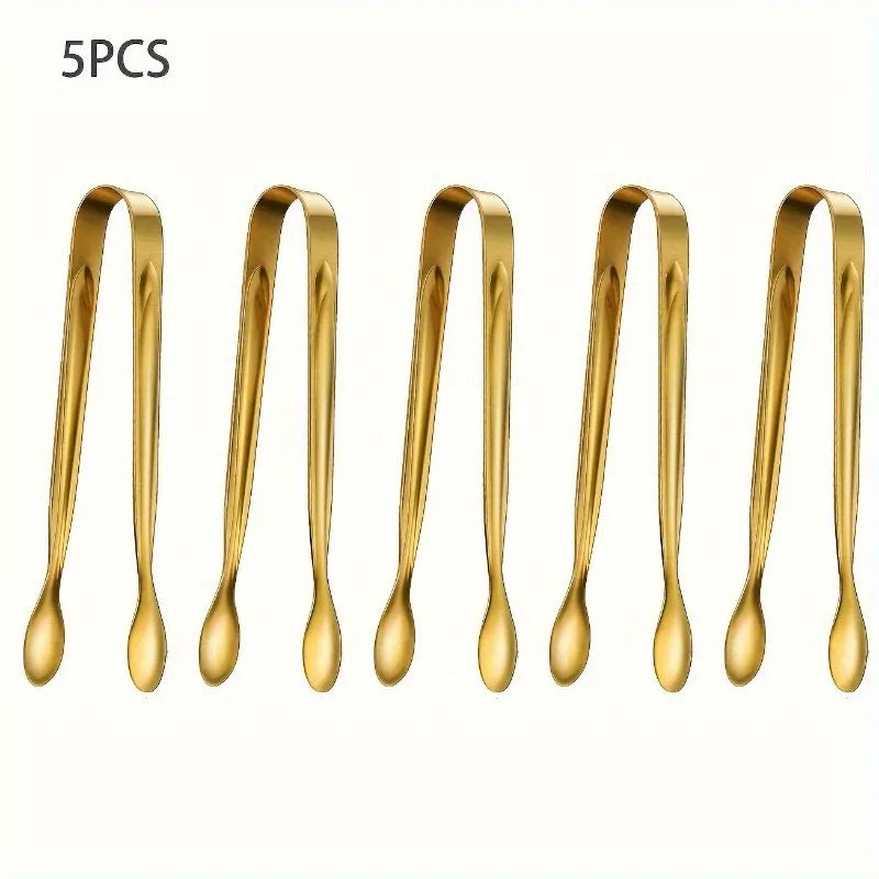 Golden Mini Serving Tongs | Stainless Steel Party & Charcuterie Mini Serving Tongs QXL 5pcs