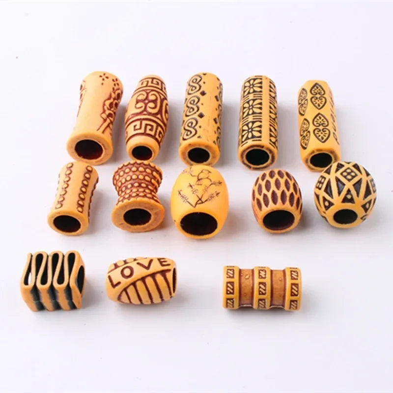 10-Pack Dreadlock Beads | Faux Wood Hair Jewelry 6mm Hole Hair Braid Beads QXL