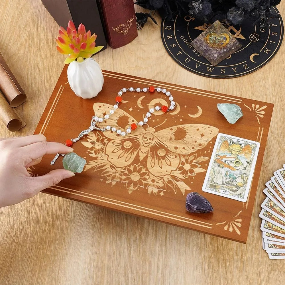 Butterfly Moon Phase Wooden Altar Table 12x7.8" | Wiccan Shrine Wooden Altar Table QXL