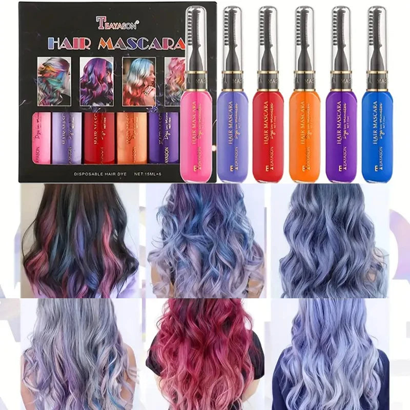 6-Pack Disposable Hair Dye Combs | Washable Temp Color Set Temporary Hair Color QXL