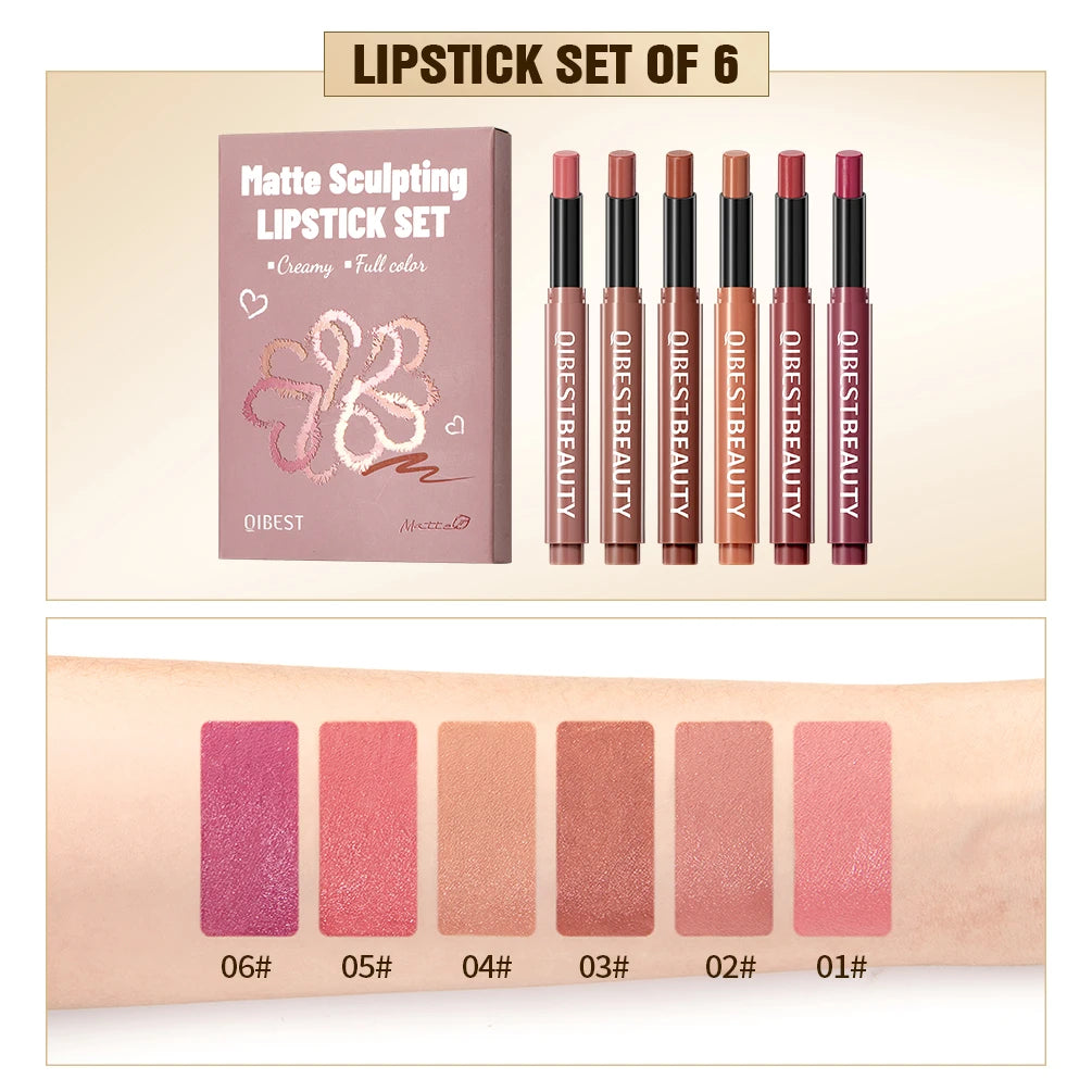 QIBEST 6-Color Matte Lipstick Pen Set | Velvet Lip Tint Matte Lipstick Set QXL