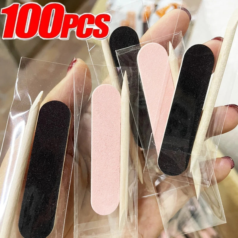 Disposable Nail File Set with Wood Sticks | 20/80/100pc Disposable Nail File QXL
