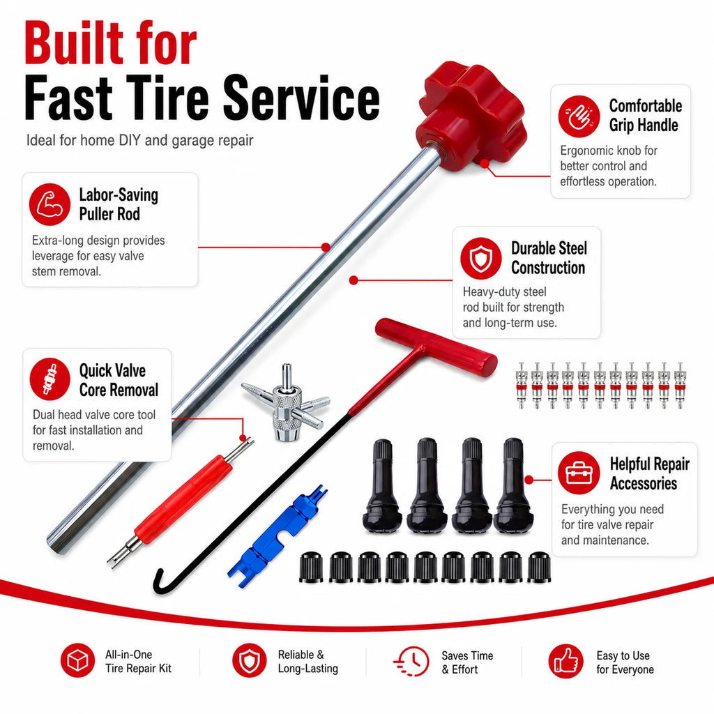 Tire Valve Stem Tool Kit | T-Handle Puller & Installer Set Tire Valve Tool Kit QXL