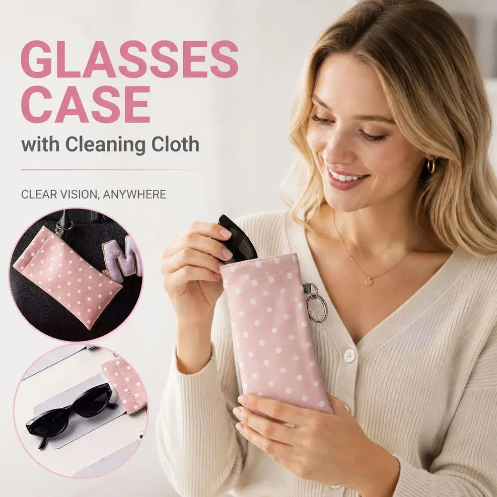 Polka Dot Glasses Pouch with Keychain | Scratch-Resistant Case Eyeglass Pouch Case QXL