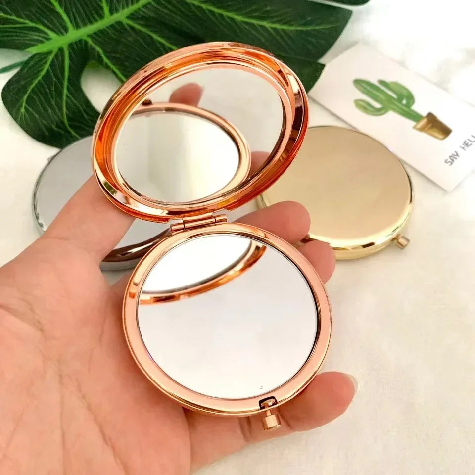 Double-Sided Pop-Up Pocket Makeup Mirror | Rose Gold Metal Compact Makeup Mirror QXL