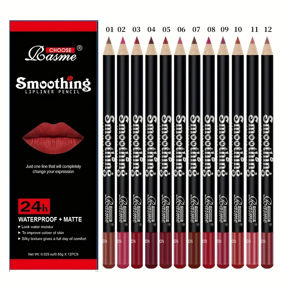 12-Pc Matte Lipstick & Lip Liner Set | Long-Lasting Waterproof Lip Cosmetics Set QXL 12pcs