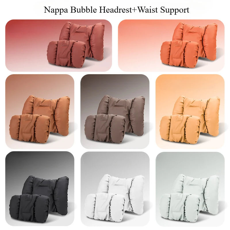 Car Neck Pillow & Lumbar Cushion Set | Faux Leather Travel Car Seat Cushion Set QXL