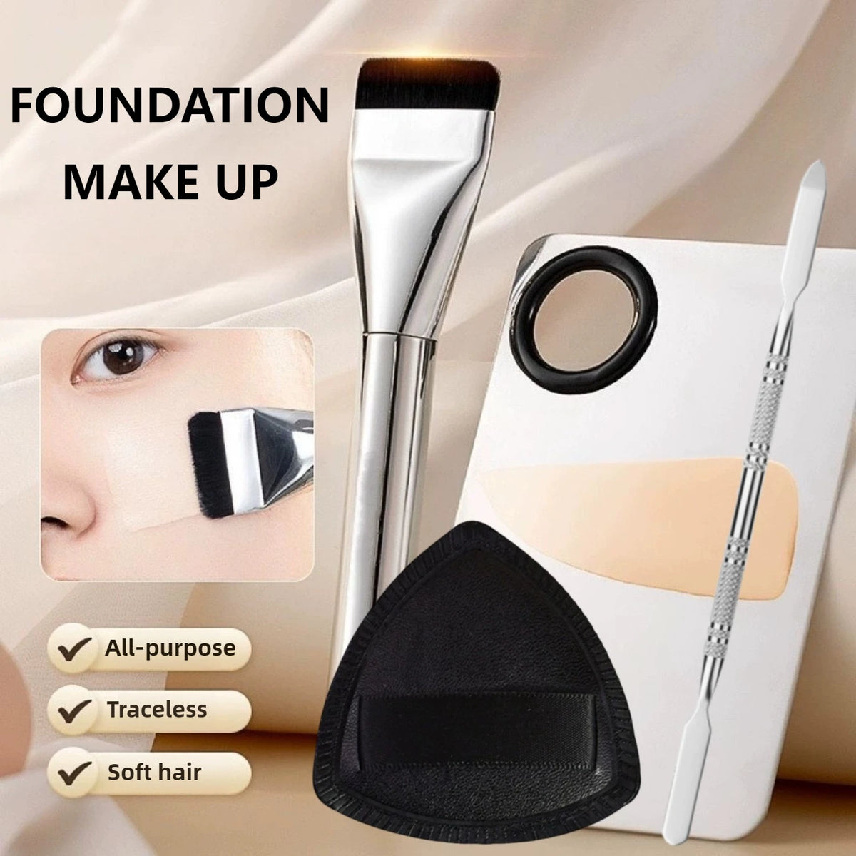 Foundation Brush, Mixing Palette & Spatula Makeup Set Makeup Brush Set QXL