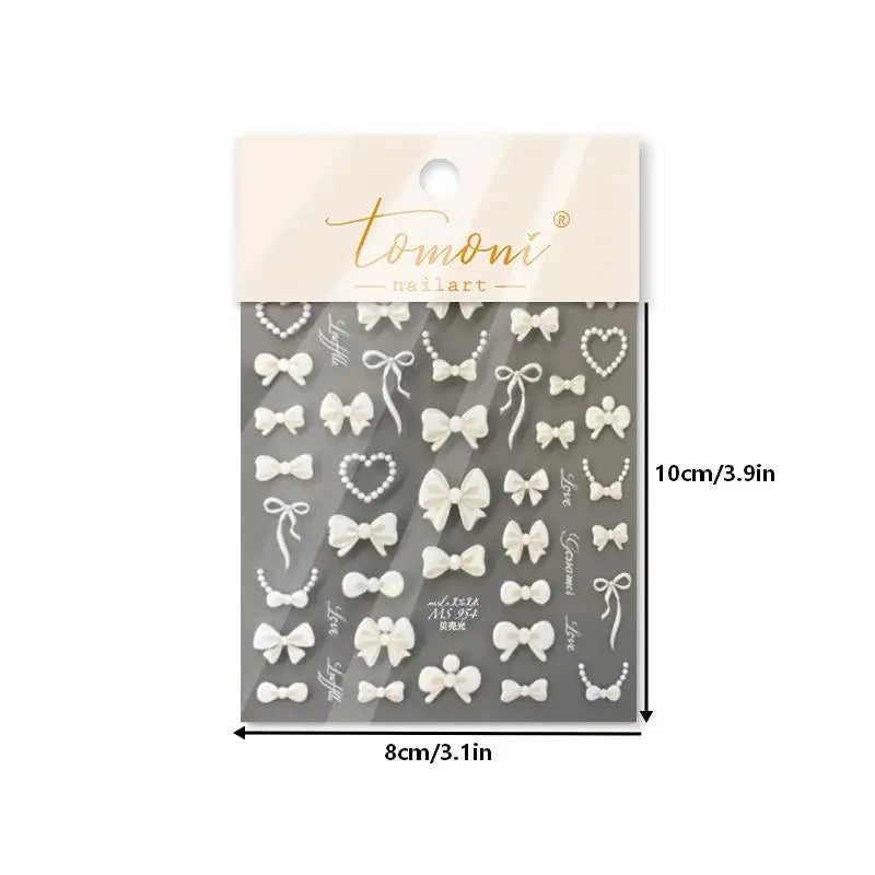 3D Heart Pearl Bow Ribbon Nail Stickers | Self-Adhesive DIY Nail Art Stickers QXL