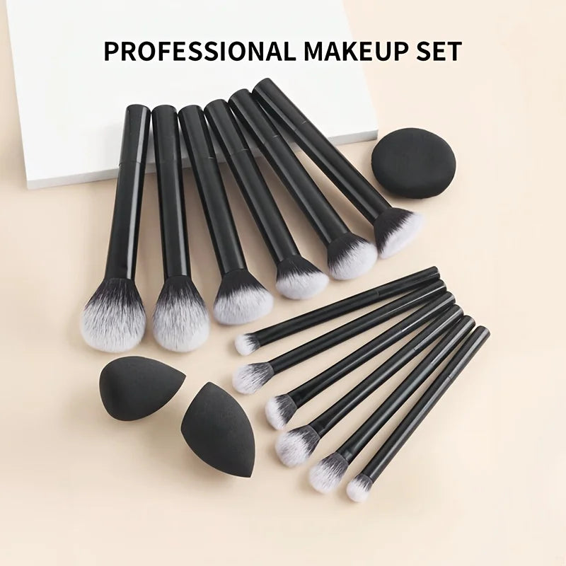 15-Pc Professional Makeup Brush Set with Angled Sponge Makeup Brush Set QXL