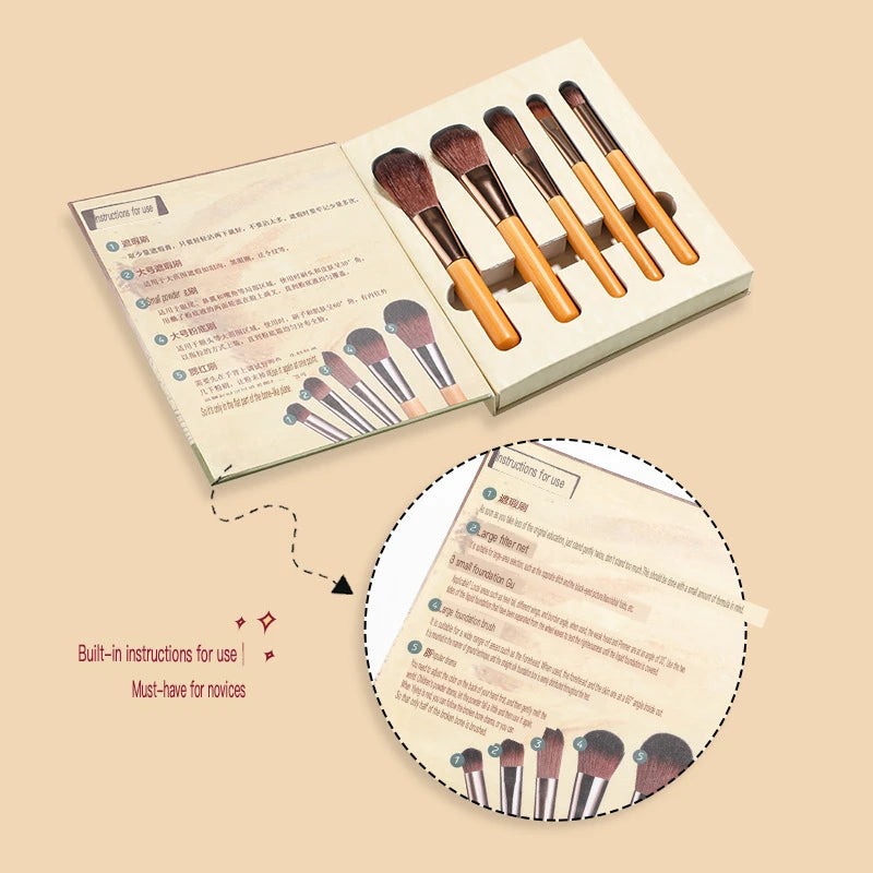 5-Piece Mini Makeup Brush Set | Bamboo Handle, Gift Box Mini Makeup Brush Set QXL