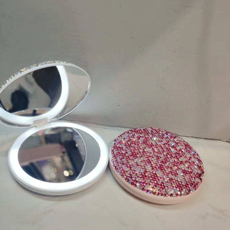 LED Rechargeable Makeup Mirror | Crystal Foldable Portable LED Makeup Mirror QXL