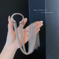 Silver Chain Tassel Hair Clip | Bridal Metal Ring Accessory Bridal Hair Clip QXL tassels
