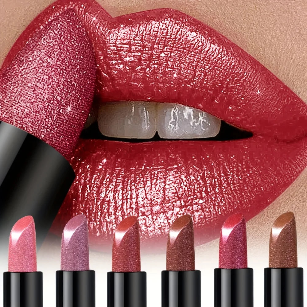 Metallic Shimmer Lipstick | Pearly Glitter High-Pigment Finish Shimmer Lipstick QXL