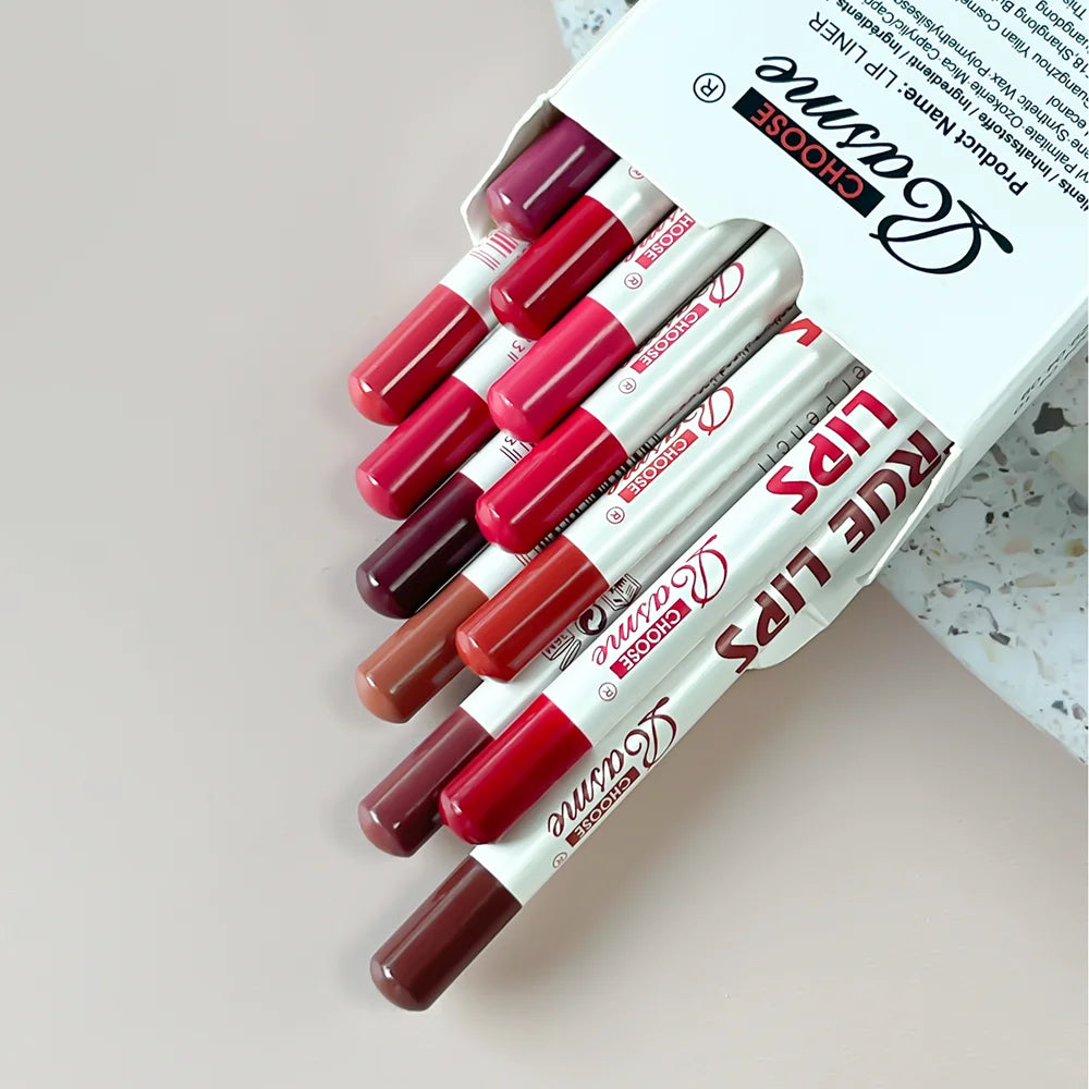 12-Pc Matte Lip Liner & Lipstick Set | Long-Lasting Color Lip Liner Set QXL