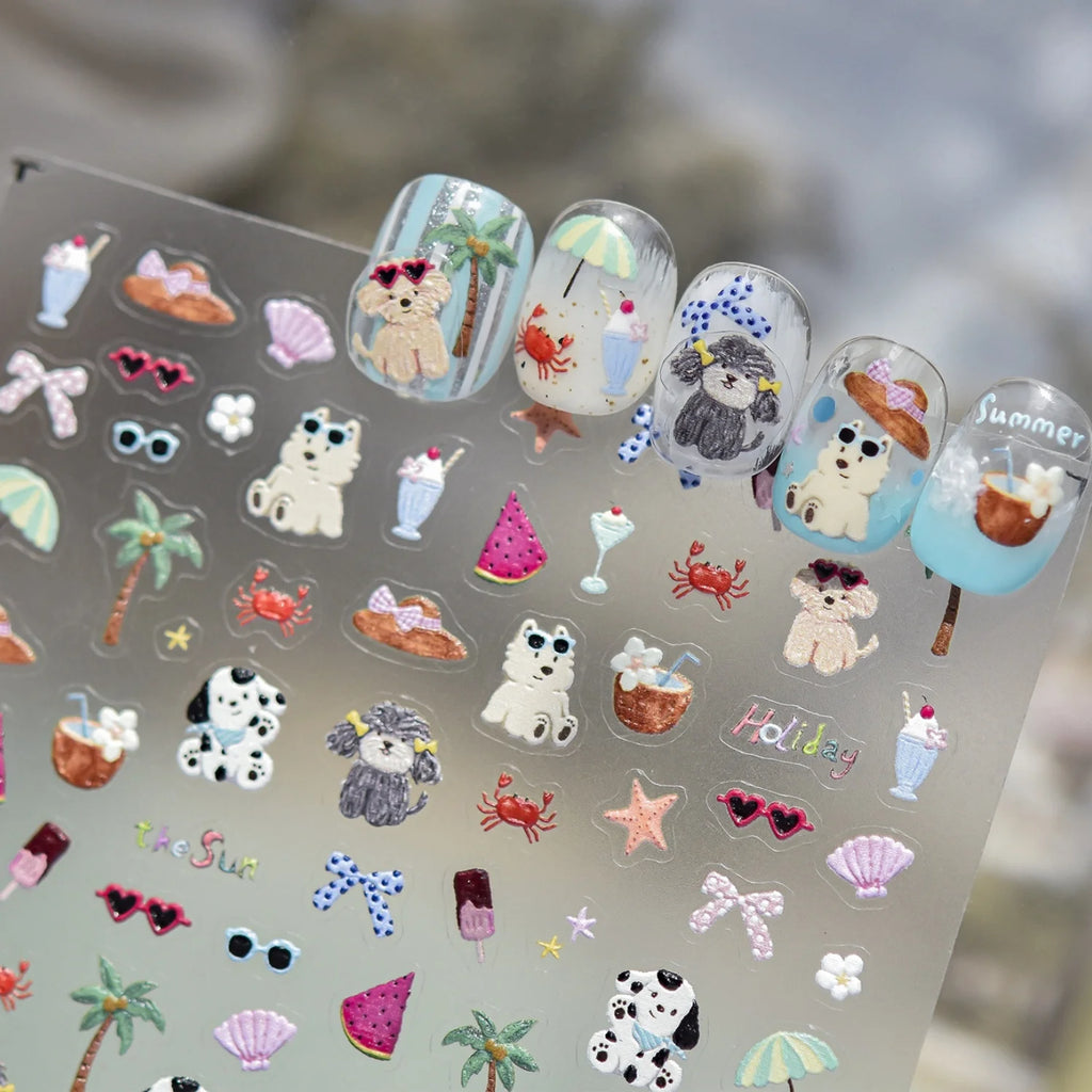 5D Tropical Puppy Nail Art Stickers | Self-Adhesive Summer Decals Nail Art Stickers QXL