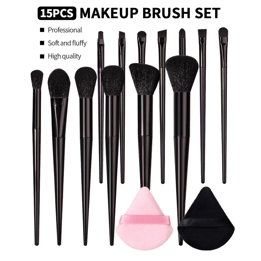 15-Pc Makeup Brush Set – Soft Fluffy Face & Eye Kit | KOSSHOW Makeup Brush Set QXL black
