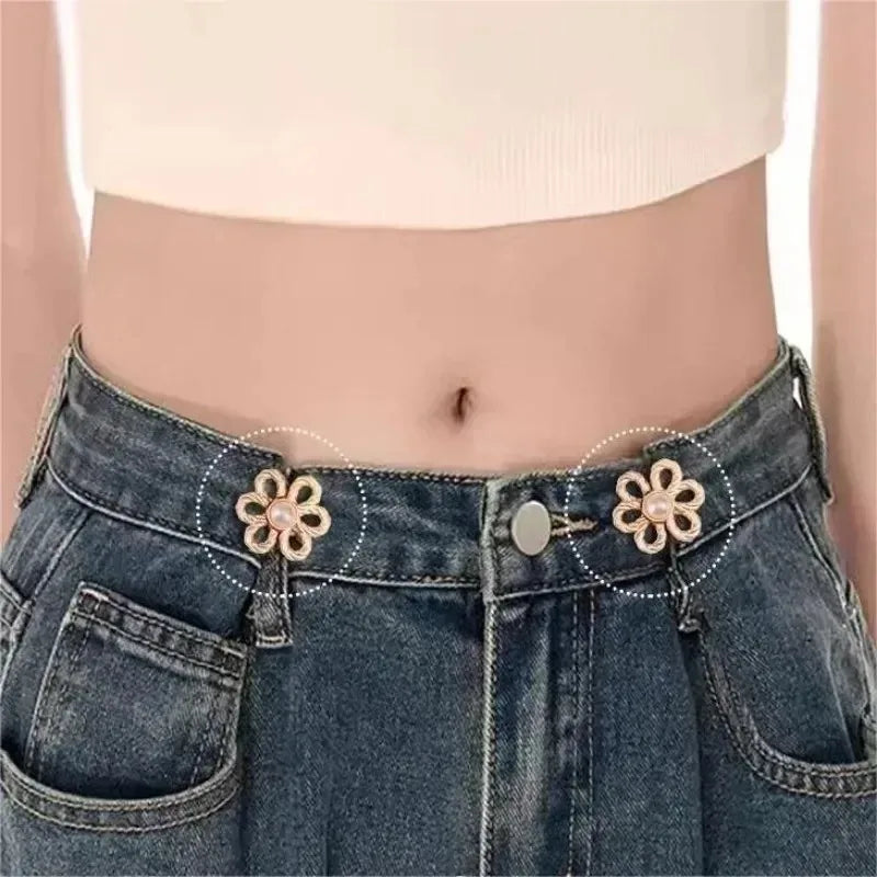 2-Pack Flower Print Adjustable Waist Buttons for Jeans & Pants Waist Adjuster Button QXL