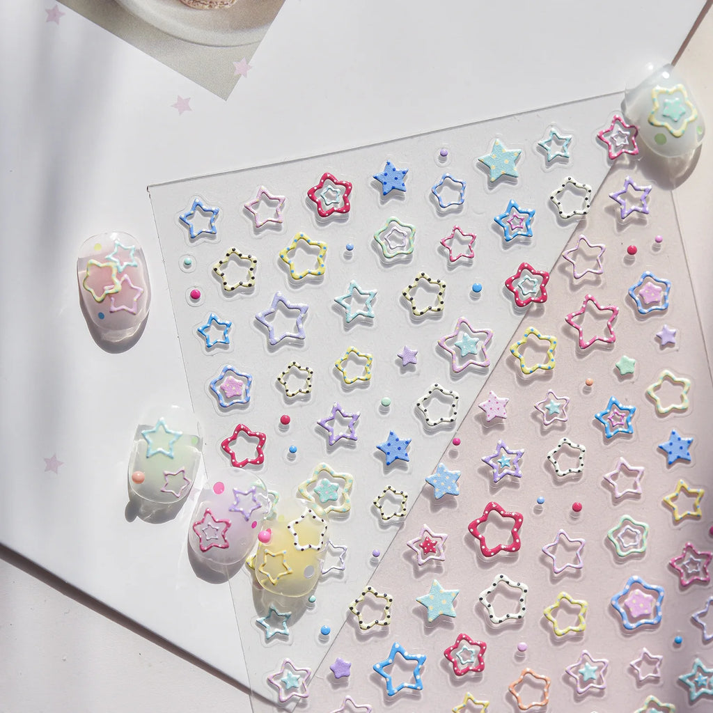 5D Macaron Nail Stickers | Stars, Dots & Gradient Decals Nail Art Stickers QXL