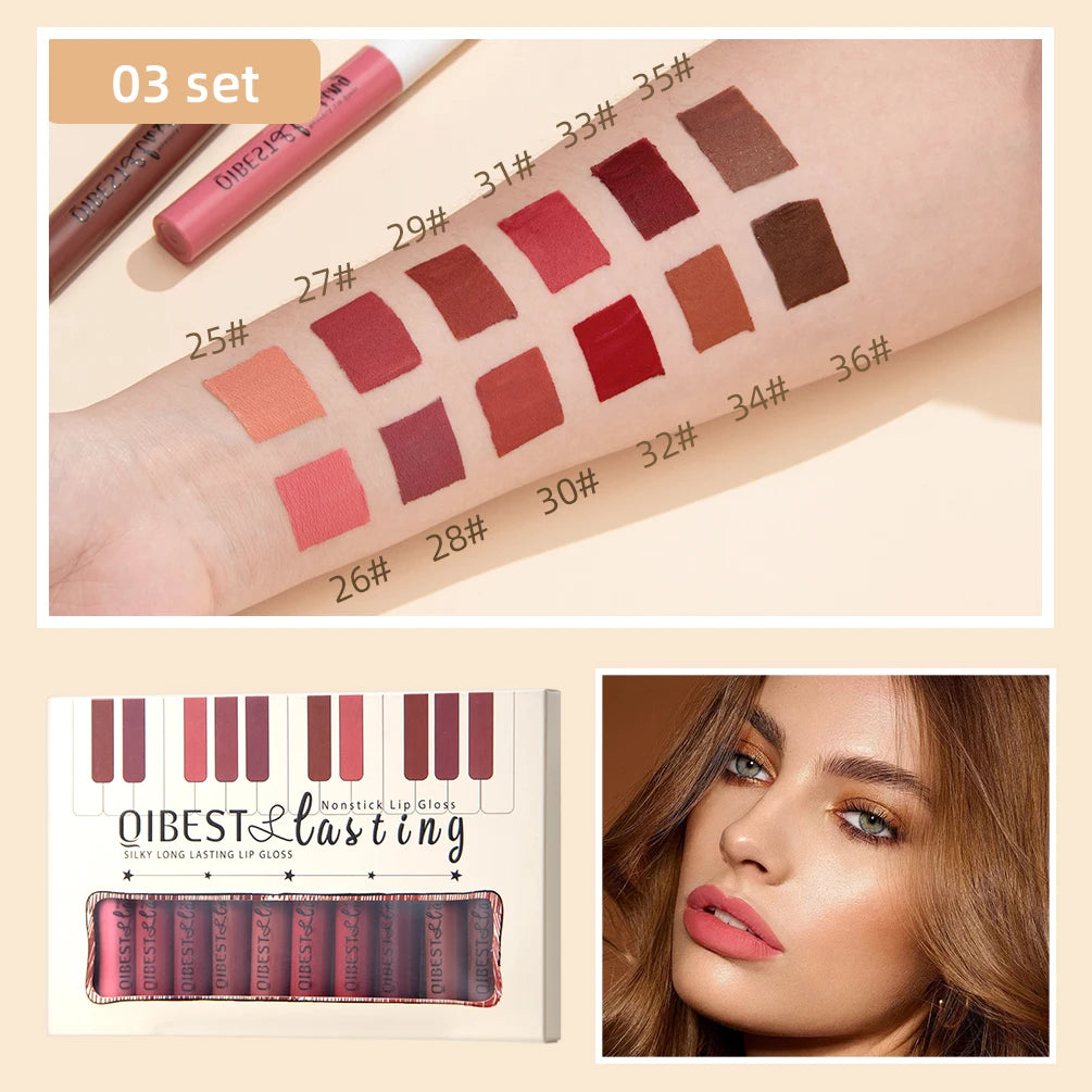 QIBEST 12-Color Matte Liquid Lipstick Set | Velvet Lip Gloss Matte Lip Gloss Set QXL