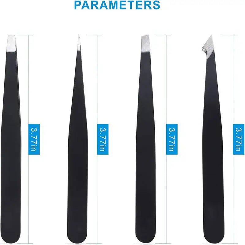 4-Piece Stainless Steel Tweezers Set | Makeup & Eyebrow Tweezers Set QXL