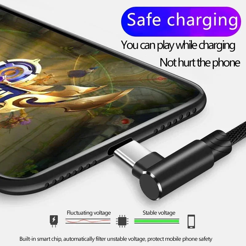40W 90° Elbow USB-C Fast Charging Braided Cable | 5A USB-C Charging Cable QXL