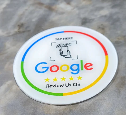 NTAG215 NFC Google Review Table Sticker | 10cm Acrylic NFC Review Sticker QXL White