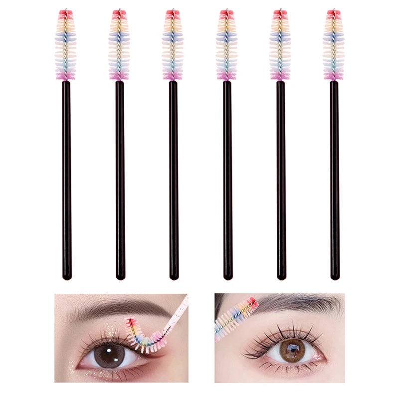 50-Pack Colored Mascara Wands & Bendable Brow Brush Combs Disposable Mascara Wands QXL