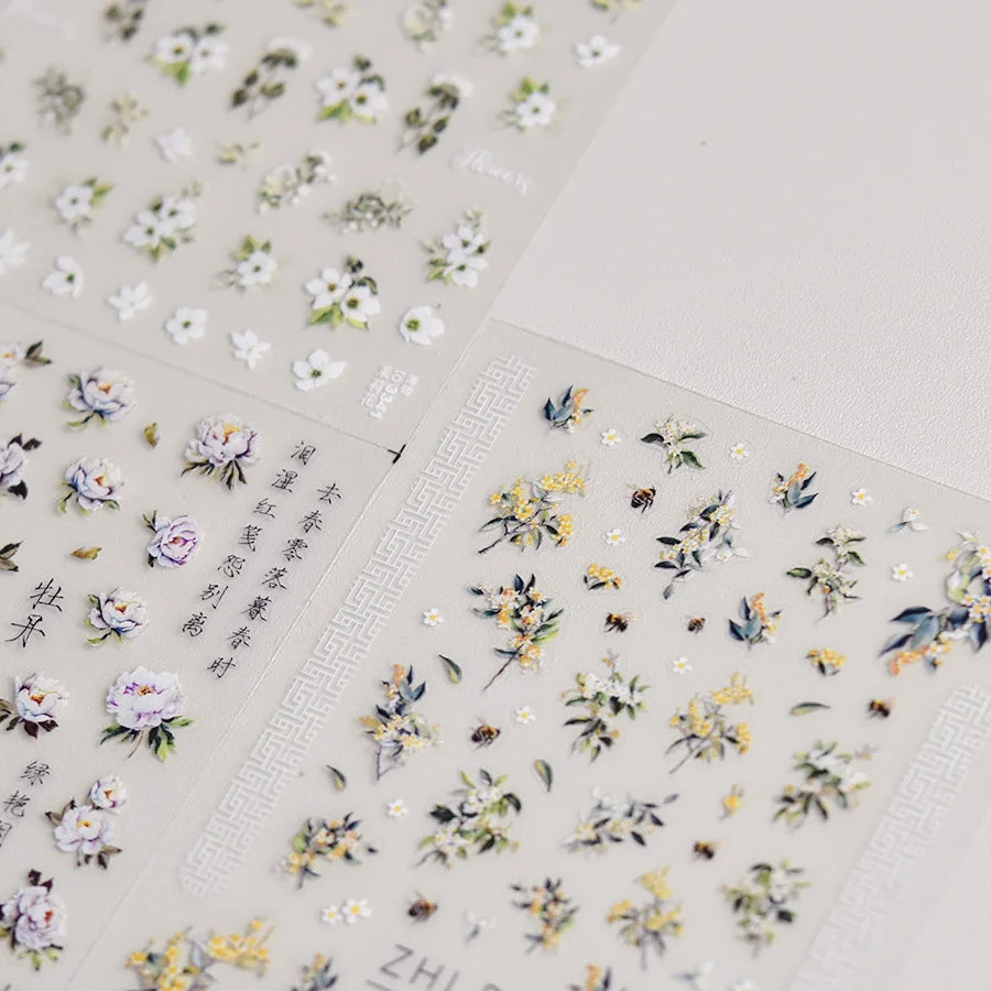 5D Floral Nail Art Stickers – Peony Jasmine Osmanthus Decals Nail Art Stickers QXL