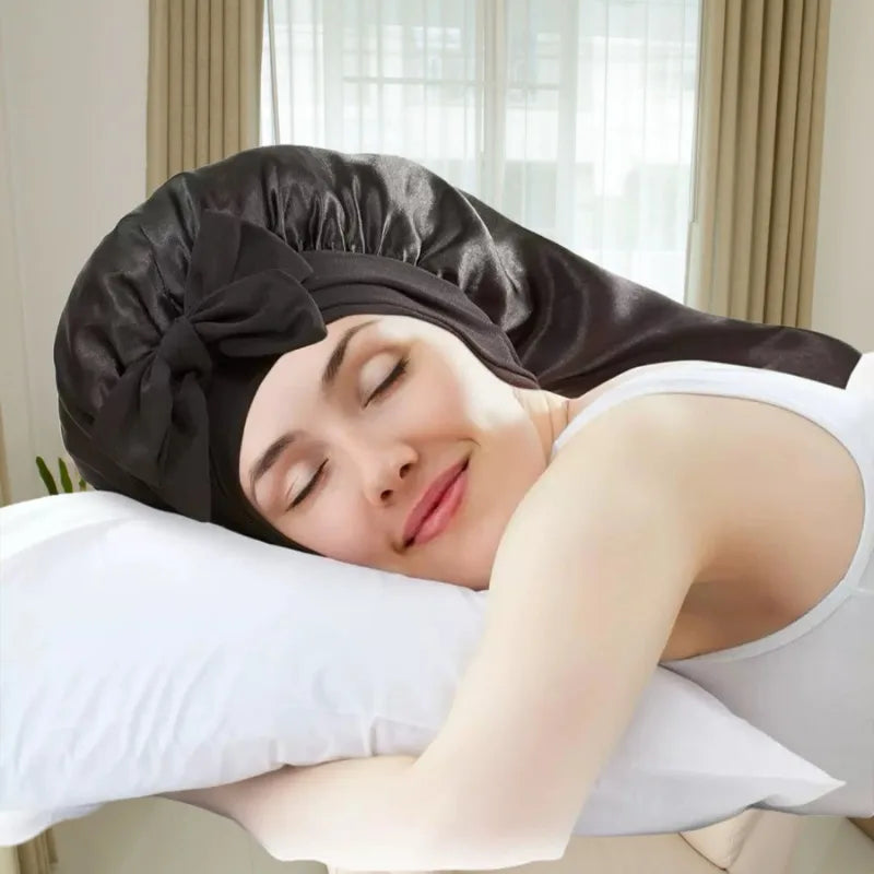 Women's XL Satin Sleep Cap & Elastic Hair Band – Night Cover Satin Sleep Cap QXL