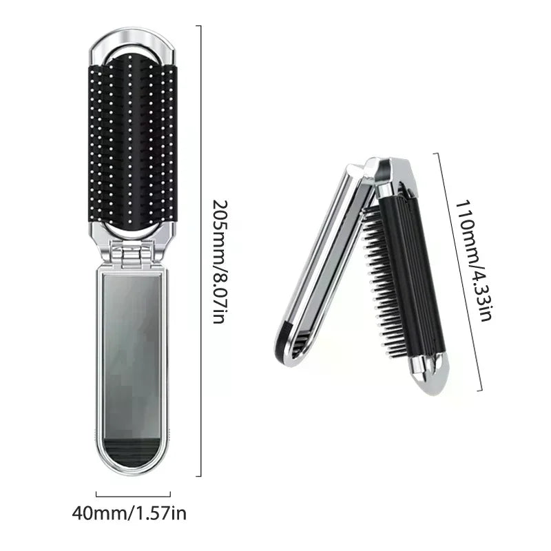 Foldable Travel Hair Brush with Mirror | Anti-Static Mini Comb Foldable Hair Brush QXL