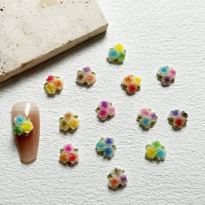Kawaii Rose Resin Nail Charms | 3D Flower Nail Decorations Nail Art Charms QXL