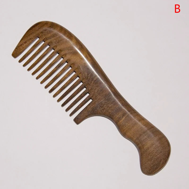 Natural Sandalwood Comb – Anti-Static Wide & Narrow Tooth Wooden Hair Comb QXL B