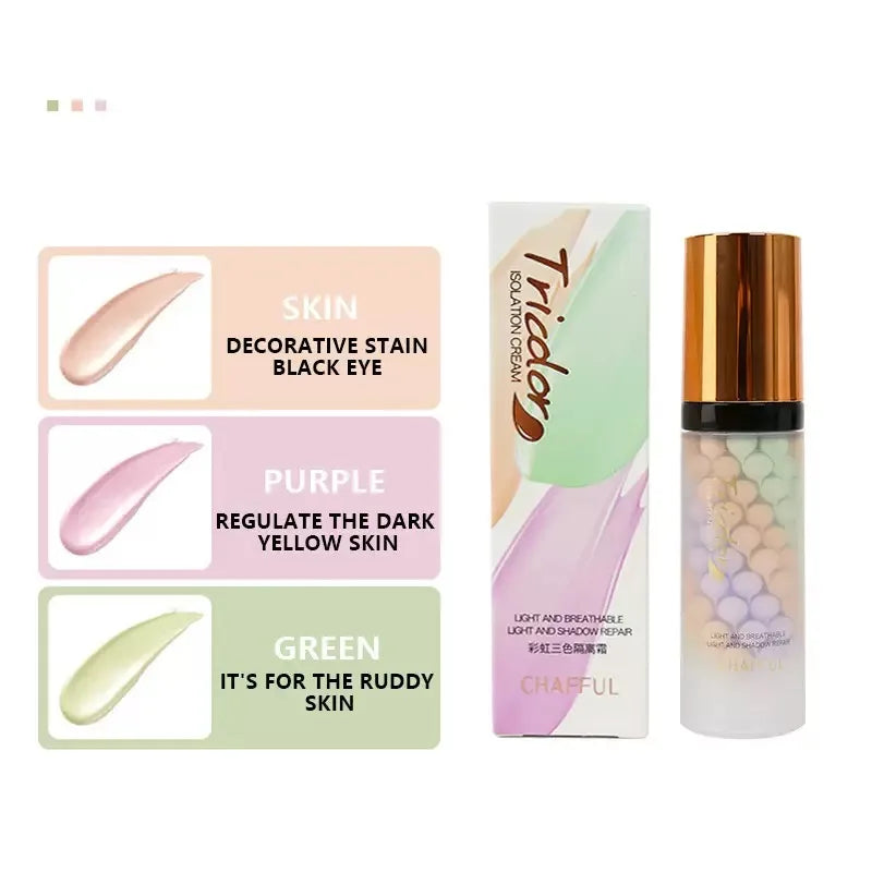 Tri-Color Contour Primer Cream | Waterproof Makeup Base 40g Makeup Primer Cream QXL