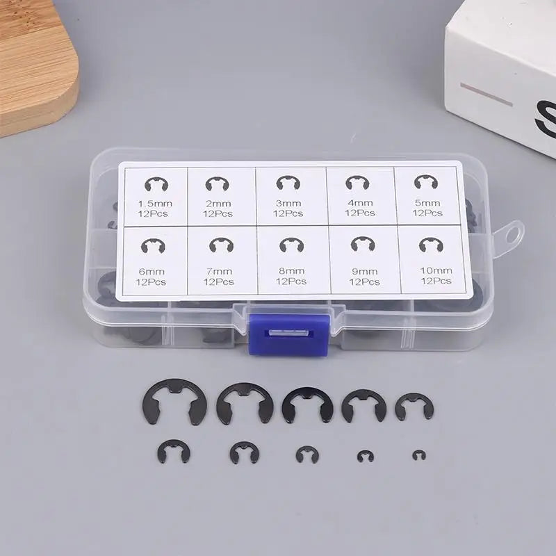120-Pc Black Stainless Steel E-Clip Snap Ring Circlip Set M1.5–M10 Retaining Circlip Set QXL Black