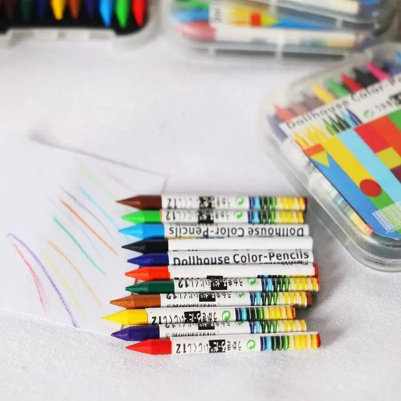 Mini Crayon Box Dollhouse Miniature | 12-Color Resin Accessory Dollhouse Miniature QXL