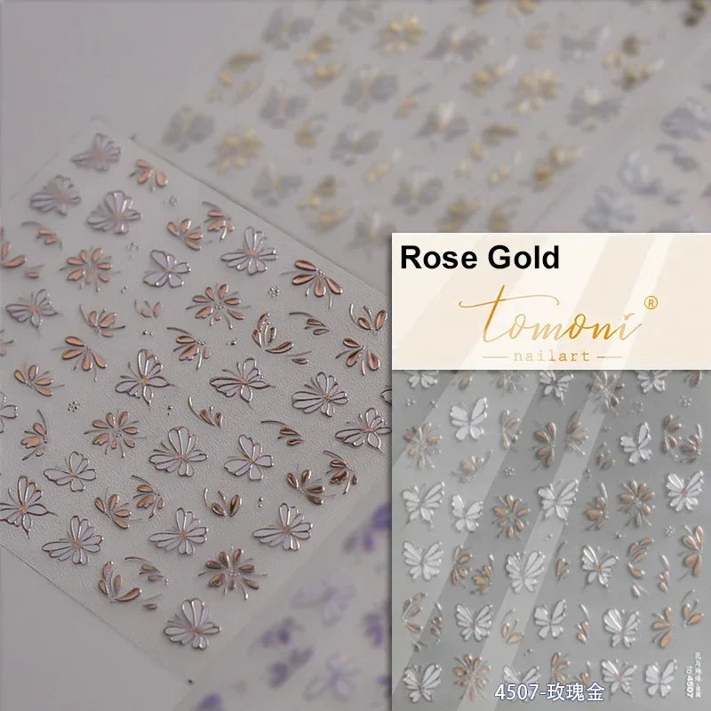 5D Crystal Diamond White Flower Nail Stickers | Japanese Vintage Nail Art Stickers QXL TO4507RG