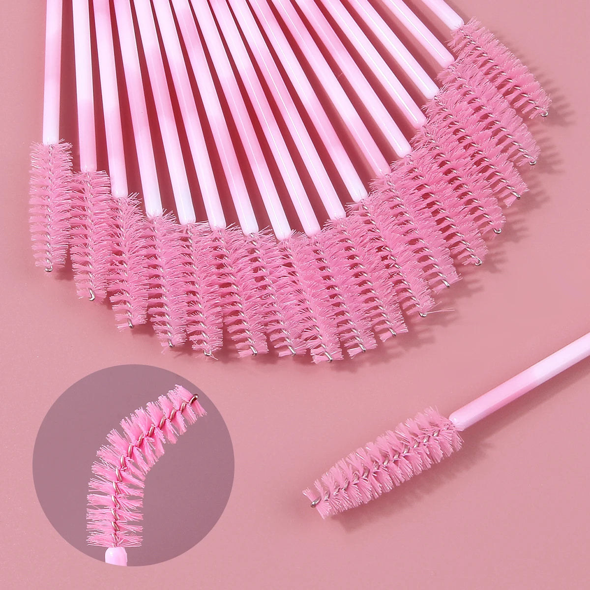 50-Pack Disposable Mascara Wands | Pink Spiral Lash Brushes Disposable Mascara Wands QXL
