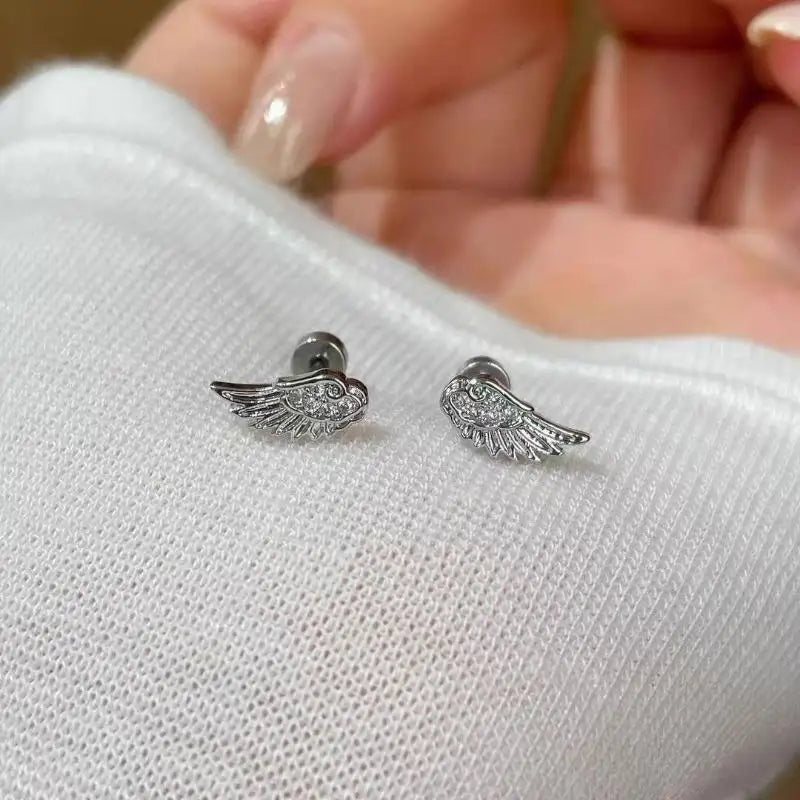 3-Pack Crystal Zircon Angel Wing Stud Earrings | Silver Women Crystal Stud Earrings QXL