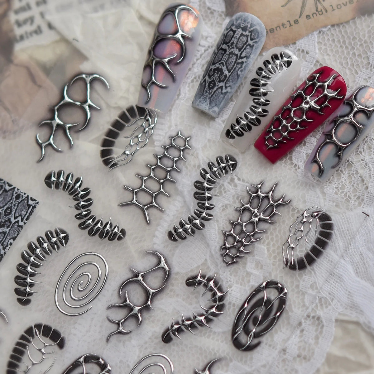 5D Gothic Nail Stickers – Snake Bone Punk Nail Decals Nail Art Stickers QXL