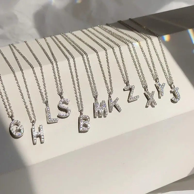 A-Z Initial Letter Pendant Necklace | Shining Alphabet Charm Initial Pendant Necklace QXL