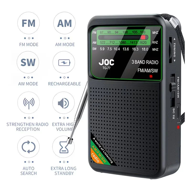 Portable AM/FM/SW Rechargeable Pocket Radio – Earphone Jack Portable Pocket Radio QXL